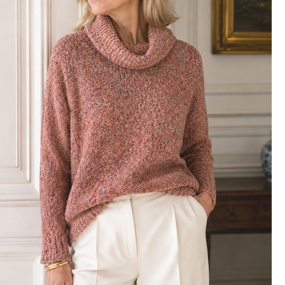 Naturals Reflections Multicolor‎ Bouclé Cowl Neck Pullover Sweater Cozy